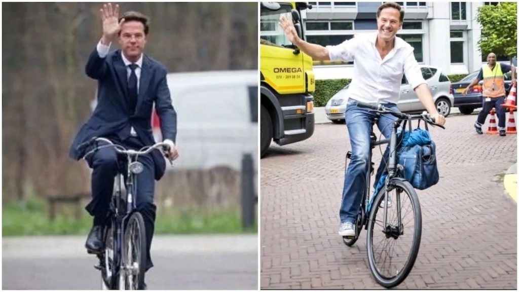 Mark Rutte, Prime Minister of the Netherlands, Drives A Bicycle To Work