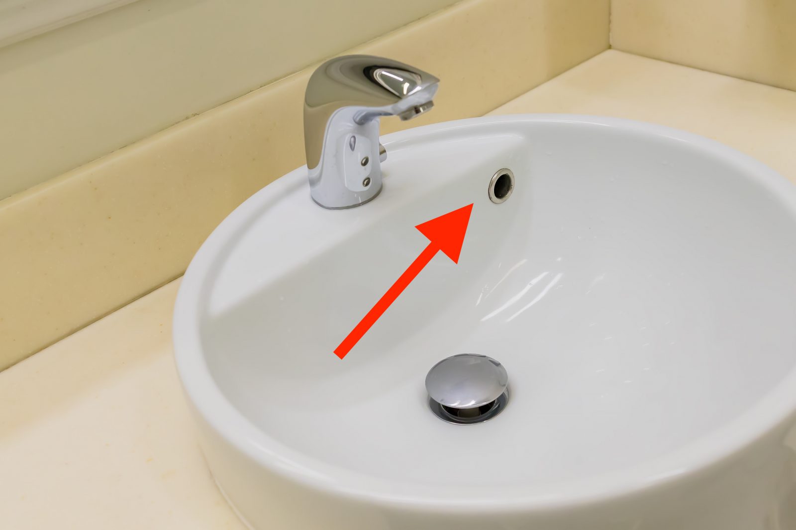 bathroom sink with decentered hole