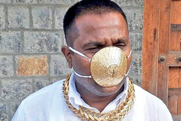 Indian Guy Wears A Gold Face Mask Amidst COVID-19 Pandemic