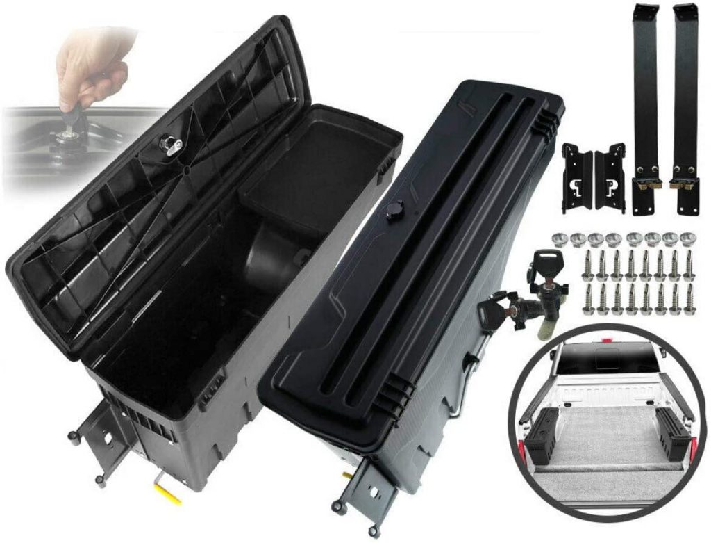 YHTAUTO Set of 2 Driver and Passenger Side Truck Bed Storage Box Lockable Tool Case for Dodge Ram 1500 2500 3500 2002-2018 