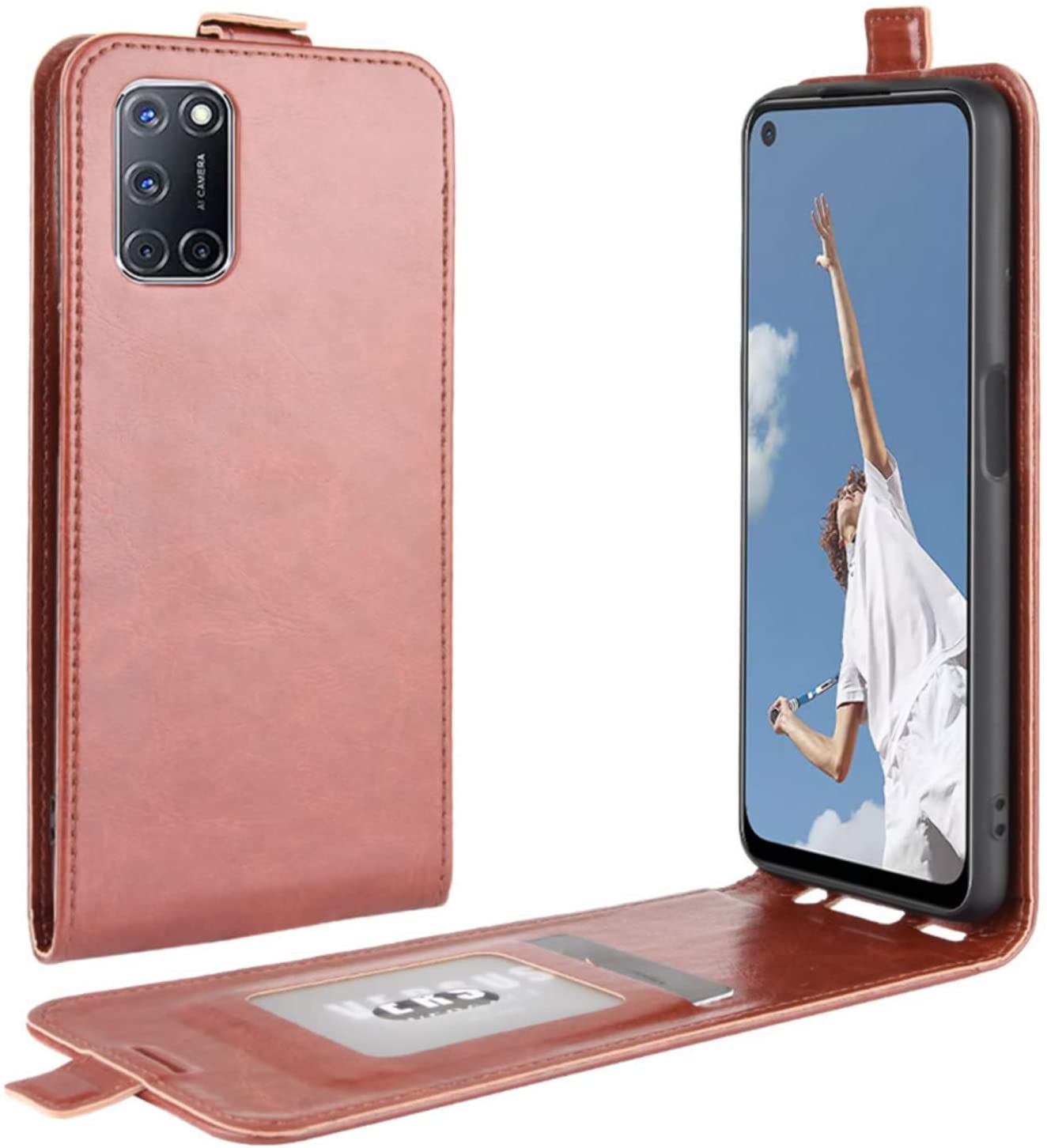 Suncase Custodia In Pelle Originale Con Linguetta Di Estrazione Per Oppo A72 - Include Cover In Silicone, Chiusura Magnetica
