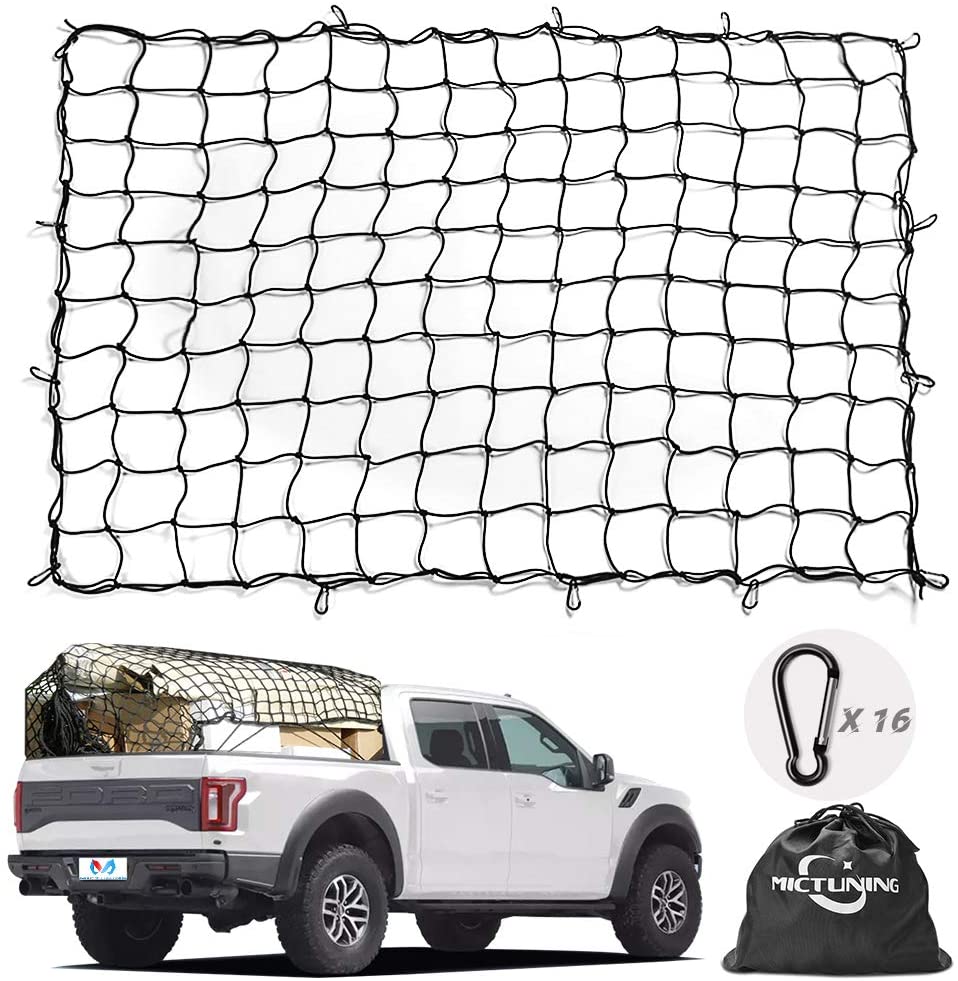Universal Heavy Duty Car Rear Organizer Net Small 4 x 4 Inches Mesh Myuilor Super Duty Truck Cargo Net4 x 3 FT Super Duty Bungee Cargo Net for Truck Bed Stretches to Universal Hooks 