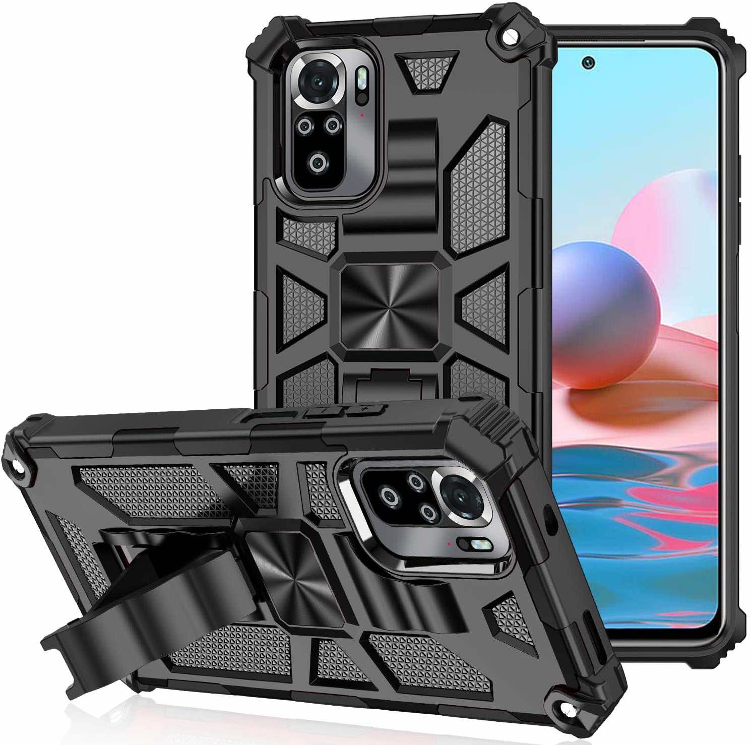 Black Designed for Redmi Note 10S Case with Kickstand with Card Pocket Military Grade Drop Protection Back Cover, GGXXGG Case for Xiaomi Redmi Note 10 4G/Note 10S Armor Shockproof Bumper, 