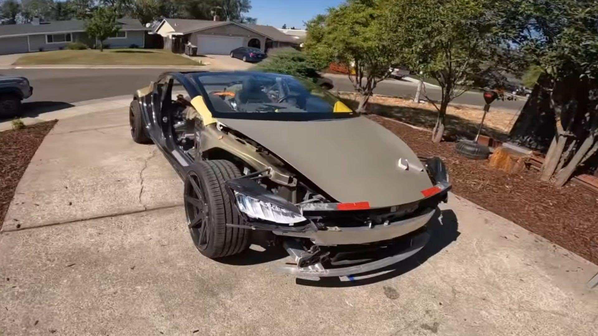 This YouTuber Is Transforming A Wrecked Tesla Model 3 Into A